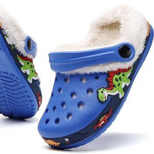 Kids Slip On Dinosaurs Clogs/ Fleece Lined Clogs  Sz: Kids 10.5 Unisex 2-6 Yrs